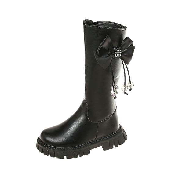 Viluyesy Kid Girls Boots Soft Sole Side Zipper Soild Color Flat Bottom Non Slip Fall and Winter Shoes for Girls Black US 1