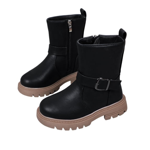 Viluyesy Kid Girls Boots Soild Color Soft Sole Keep Warm Side Zipper Thick Bottom Fall and Winter Shoes for Girls Black US 10 M