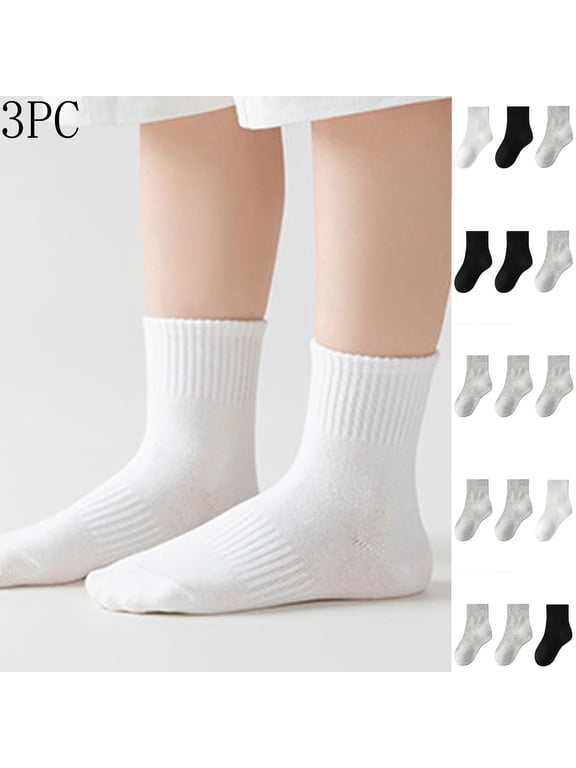 Kids Ankle Socks 3 Pack Solid Color Cotton Moisture Wicking Socks, Fall Winter Soft Socks for Daily Wear Beige Size 6