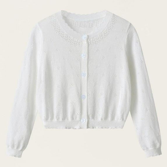 Viluyesy Kids Girls Cardigan, Long Sleeve Lightweight Floral Shrug Dress Cover Up Sweater White 5T