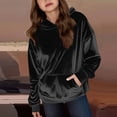 thumbnail image 1 of Viluyesy Kids Girls Hoodie, Long Sleeve Solid Color Loose Fit Pullover Velvet Sweatshirt Black 10T, 1 of 6