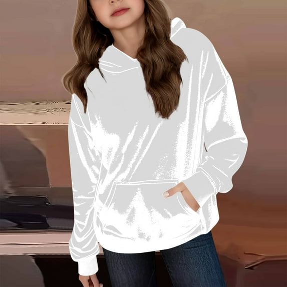 Viluyesy Kids Girls Hoodie, Loose Fit Solid Color Long Sleeve Pullover Velvet Sweatshirt White 4T