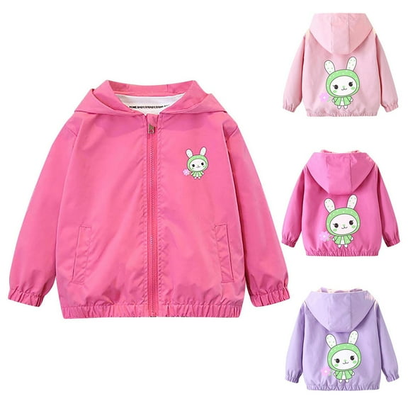 Viluyesy Kids Girls Jackets 8 T, Fashion Prints Hooded Lightweight Zip-Up Casual Windbreaker Coat Red(1-11T)