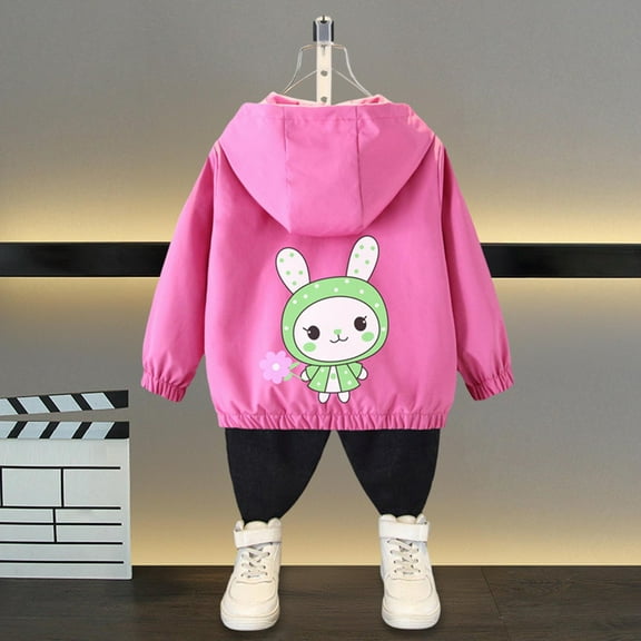 Viluyesy Kids Girls Jackets, Hooded Lightweight Fashion Prints Zip-Up Casual Windbreaker Coat Red 9T