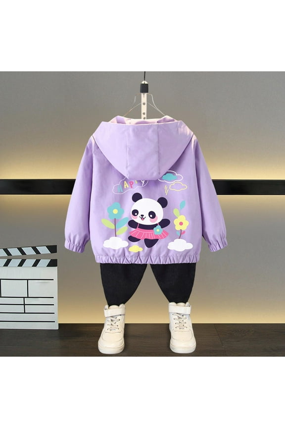 Kids Girls Jackets, Long Sleeve Fashion Prints Zip-Up Casual Windbreaker Coat Purple 3T