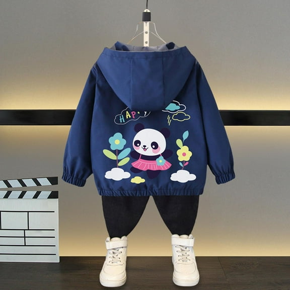 Viluyesy Kids Girls Jackets, Zip-Up Long Sleeve Fashion Prints Casual Windbreaker Coat Dark Blue 9T