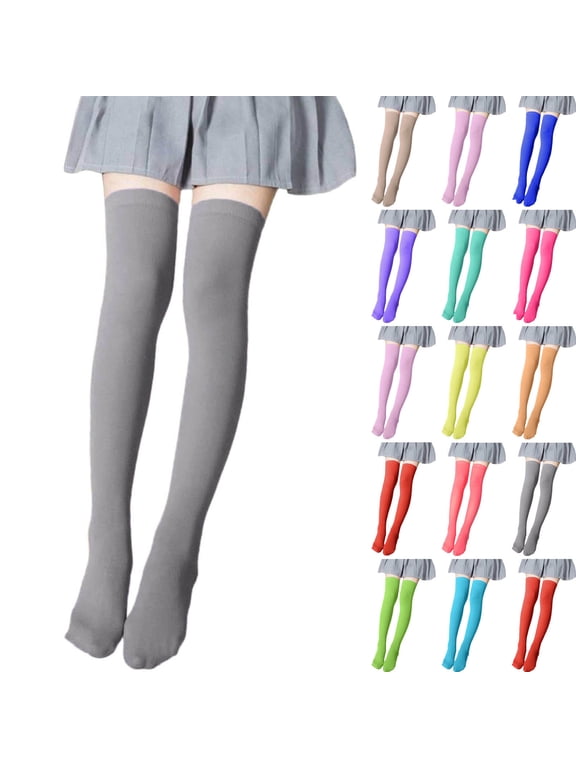 Kids Girls Knee-High Socks Soft Stretchy Ribbed Cuff Socks Non-Slip Long Socks for Girls Gray Size 7-10Years