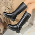 thumbnail image 1 of Viluyesy Knee High Boots for Women Fashion Platform Round Toe Buckle Faux Leather Motorcycle Biker Shoes Black Size 5.5, 1 of 9