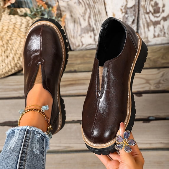 Viluyesy Loafers for Women Platform Side Zipper Slip On Chunky Sole Comfortable Casual Dress Work Shoes Lug Sole Brown Size 8.5