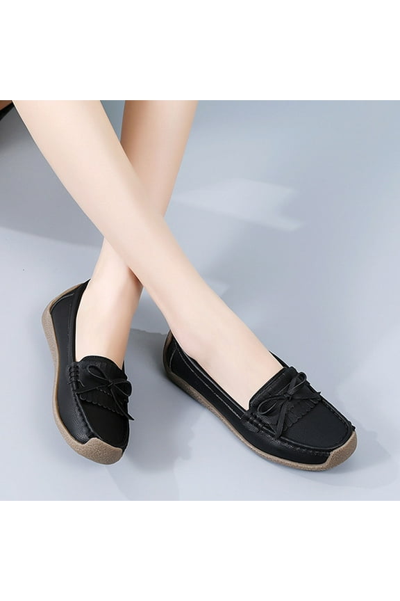 Loafers for Womens, Bow Tassel Soft Sole Non-Slip Casual Shallow Slip-On Flats Shoes Black
