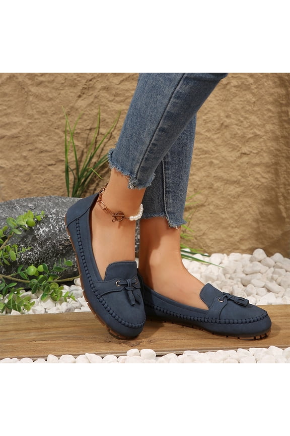 Loafers for Womens, Soft Sole Slip On Shallow Comfort Fashion Suede Leather Flats Shoes Dark Blue US9.5