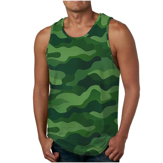 Viluyesy Mens Active Tank Tops, Sleeveless Camouflage Graphic Loose Soft Summer Fashion Athletic Workout Shirt White 3XL