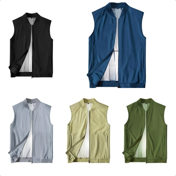 Viluyesy Mens Athletic Vests Full Zipper Side Pockets Casual Fashion Gym Wear V Neck Fall and Winter Sports Jackets for Men Gray Size M