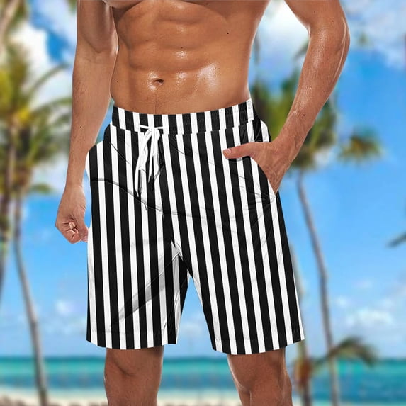 Viluyesy Mens Board Shorts, Striped Graphic Quick Dry Elastic Waist Summer Surfing Sports Swim Trunks Black XL