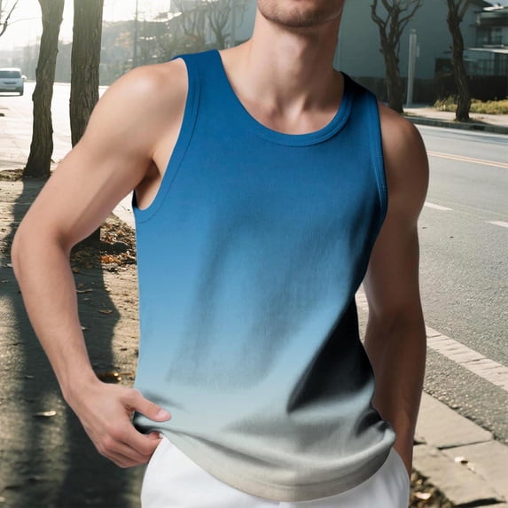 Viluyesy Mens Casual Tank Tops, Active Fit Breathable Gradient Summer Sports Sleeveless T-Shirt Light Blue L