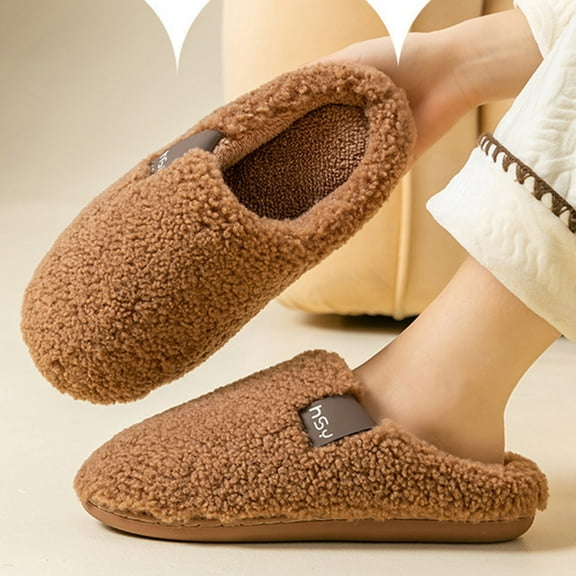 Viluyesy Mens Fuzzy Slippers, Cozy Warm Fleece Lined Memory Foam Soft Sole Winter Slip On House Slipper Brown