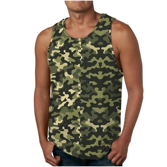 Viluyesy Mens Muscle Tank Tops, Loose Soft Camouflage Graphic Sleeveless Trendy Workout Athletic Shirt White 2XL