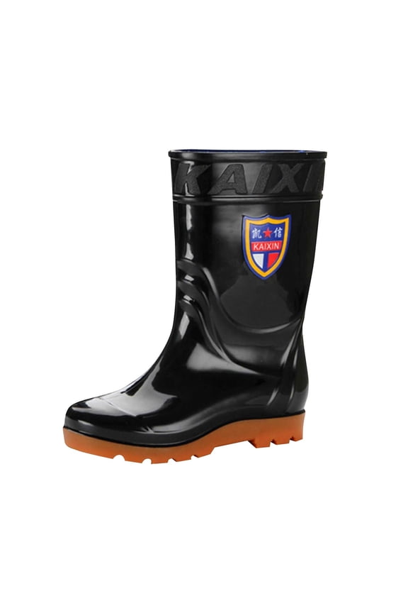 Mens Rain Boots, Waterproof Wide Calf Anti-Slip Multi-Functional Outdoor Rubber Shoes Black US7.5