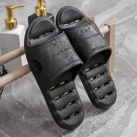 Viluyesy Mens Slides Slippers, Lightweight Anti-Slip Soft Sole Home Indoor Outdoor Shower Bathroom Slippers Black