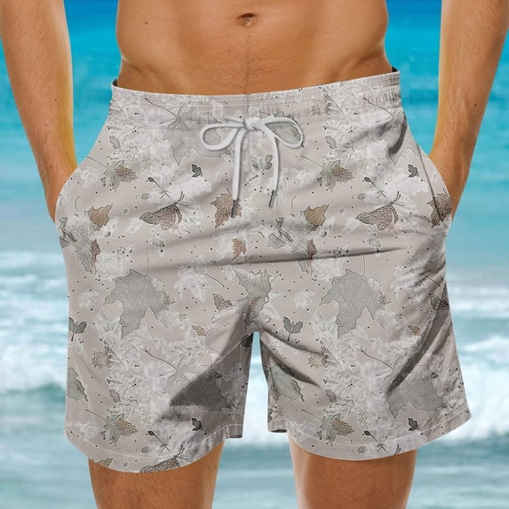 Viluyesy Mens Swim Trunks, Elastic Waist Stretchy with Pockets Hawaiian Beach Sports Boardshorts Khaki M