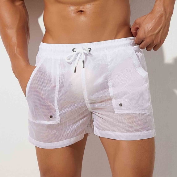 Viluyesy Mens Swim Trunks, Quick Dry Drawstring Lightweight Beach Loose Casual Board Shorts White M