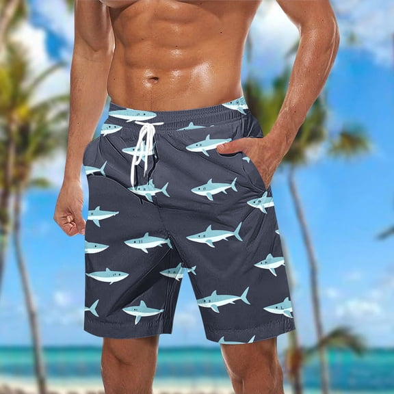 Viluyesy Mens Swim Trunks, Quick Dry Drawstring Surfing Graphic Swimwear Beach Board Shorts with Pockets Navy L