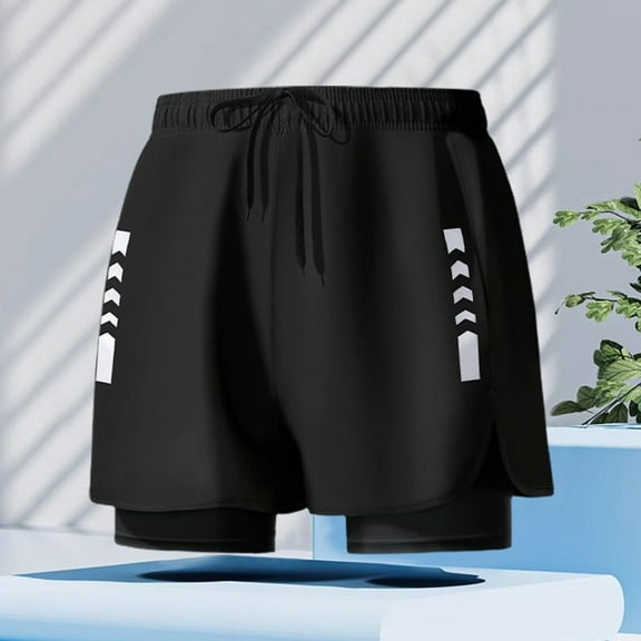 Viluyesy Mens Swim Trunks, Quick Dry with Liner Drawstring Lightweight Plus Size Beach Sports Board Shorts Black 5XL