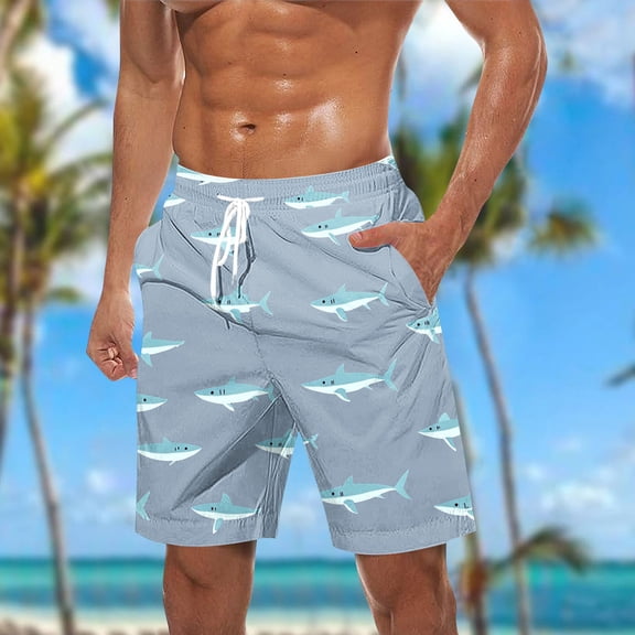 Viluyesy Mens Swim Trunks, Surfing Graphic Swimwear Drawstring Quick Dry Beach Board Shorts with Pockets Light Blue 2XL