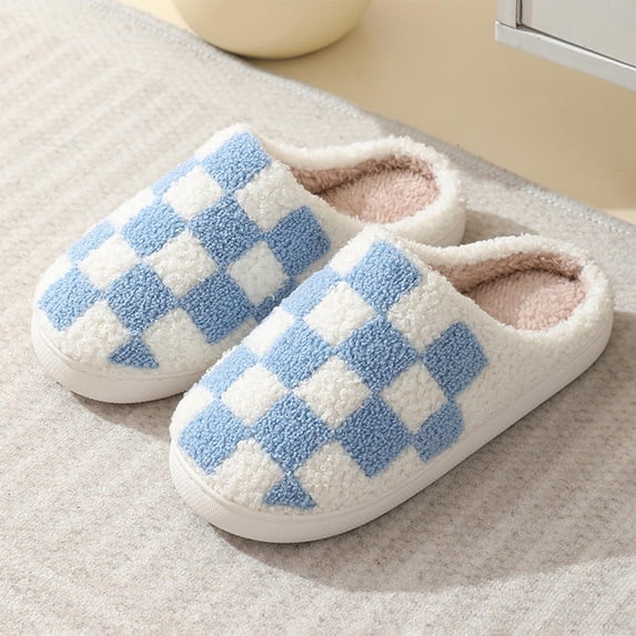 Viluyesy Mens and Womens Fuzzy Slippers, Slip-On Soft Cozy Plush Lined Memory Foam Winter Warm Bedroom Home Shoes Blue
