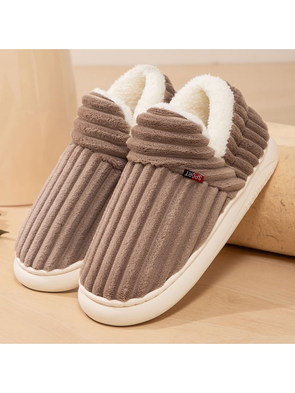 Mens and Womens Platform Slippers, Fleece Lining Cozy Warm Soft Sole Winter Slip On House Shoes Coffee