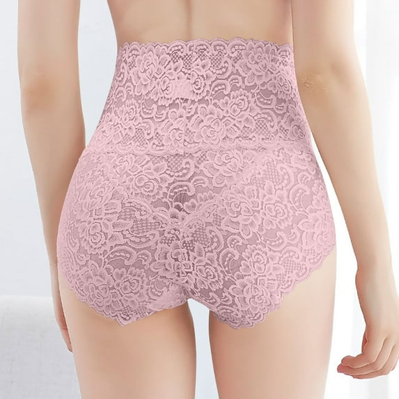 Viluyesy Panties for Womens, Solid Color Lace High Waist Breathable Comfy Tummy Control Briefs Gray 2XL