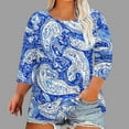 thumbnail image 1 of Viluyesy Plus Size 3/4 Sleeves T-Shirt Women Round Neck Shirt Tops Loose Blouse Blue Size 4XL, 1 of 5
