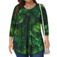 thumbnail image 1 of Viluyesy Plus Size 3/4 Sleeves T-Shirt Women Round Neck Shirt Tops Loose Blouse Green Size 2XL, 1 of 6