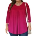 thumbnail image 1 of Viluyesy Plus Size 3/4 Sleeves T-Shirt Women Round Neck Shirt Tops Loose Blouse Hot Pink Size 2XL, 1 of 6