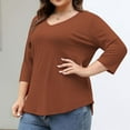 thumbnail image 1 of Viluyesy Plus Size 3/4 Sleeves T-Shirt Women V-Neck Shirt Tops Loose Blouse Brown Size L, 1 of 8