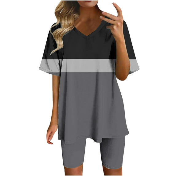 Viluyesy Printed Tops Short Pants Sets Womens Round Neck Summer T-Shirt and Shorts 2PC Fashionable Shirt and Shorts Sets Two PC Dark Gray Size 3XL