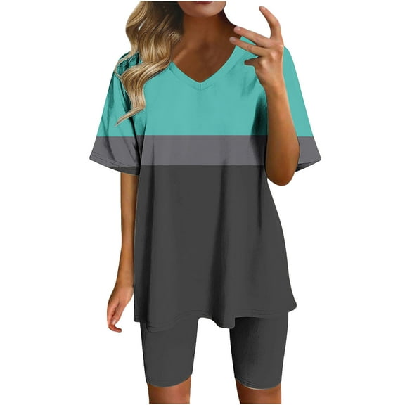 Viluyesy Printed Tops Short Pants Sets Womens Round Neck Summer T-Shirt and Shorts 2PC Fashionable Shirt and Shorts Sets Two PC Mint Green Size M