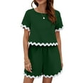 thumbnail image 1 of Viluyesy Round Neck Summer T-Shirt and Shorts Set for Womens Solid Color Tops Short Pants Fashionable Stripe Shirt and Shorts Sets Two PC Mint Green Size S, 1 of 6