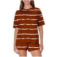 thumbnail image 1 of Viluyesy Round Neck T-Shirt and Shorts 2PC for Women Printed Tops Elastic Waist Short Pants Sets Relaxed Stripe Shirt and Shorts Sets Two PC Red Size L, 1 of 5