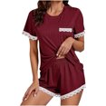 thumbnail image 1 of Viluyesy Round Neck T-Shirt and Shorts Set for Womens Solid Color Tops Elastic Waist Short Pants Shirt and Shorts Sets Two PC Wine Size XL, 1 of 8