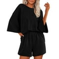 thumbnail image 1 of Viluyesy Round Neck T-Shirt and Shorts Set for Womens Solid Color Tops Elastic Waist Short Pants Tight Shirt and Shorts Sets Two PC Black Size XL, 1 of 8