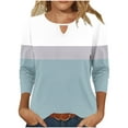 thumbnail image 1 of Viluyesy Round Neck T-Shirt for Womens 3/4 Sleeves Shirt Tops Fashionable Loose Blouse Light Blue Size L, 1 of 6
