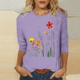 thumbnail image 1 of Viluyesy Round Neck T-Shirt for Womens 3/4 Sleeves Shirt Tops Fashionable Loose Blouse Purple Size 2XL, 1 of 4