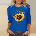 thumbnail image 1 of Viluyesy Round Neck T-Shirt for Womens 3/4 Sleeves Shirt Tops Fashionable Relaxed Loose Blouse Blue Size L, 1 of 5