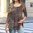 thumbnail image 1 of Viluyesy Round Neck T-Shirt for Womens 3/4 Sleeves Shirt Tops Fold Loose Blouse Brown Size 2XL, 1 of 6