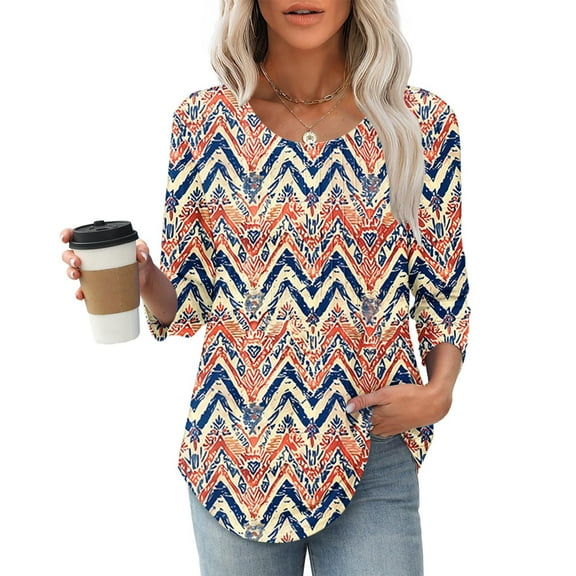 Viluyesy Round Neck T-Shirt for Womens 3/4 Sleeves Shirt Tops Fold Loose Blouse Multicolor Size M