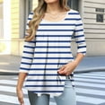 thumbnail image 1 of Viluyesy Round Neck T-Shirt for Womens 3/4 Sleeves Shirt Tops Fold Stripe Loose Blouse Blue Size L, 1 of 6