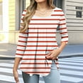 thumbnail image 1 of Viluyesy Round Neck T-Shirt for Womens 3/4 Sleeves Shirt Tops Fold Stripe Loose Blouse Red Size 2XL, 1 of 6