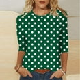 thumbnail image 1 of Viluyesy Round Neck T-Shirt for Womens 3/4 Sleeves Shirt Tops Loose Blouse Green Size 5XL, 1 of 5