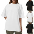 thumbnail image 1 of Viluyesy Round Neck T-Shirt for Womens 3/4 Sleeves Shirt Tops New Relaxed Loose Blouse Black Size M, 1 of 1